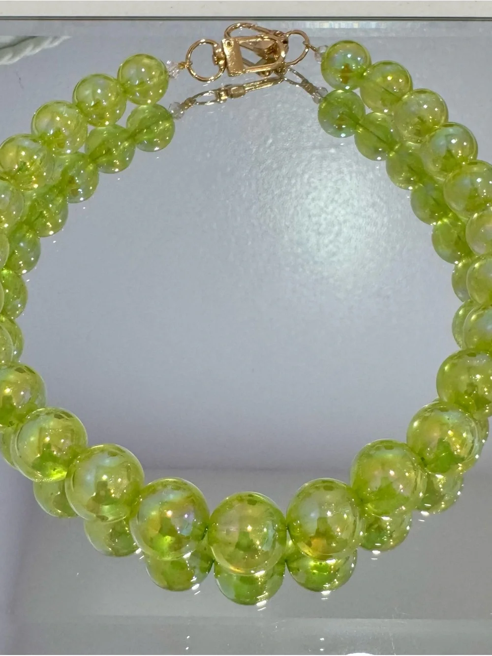 New Lime Green Beaded Bag Chain with Gold-Tone Clasp